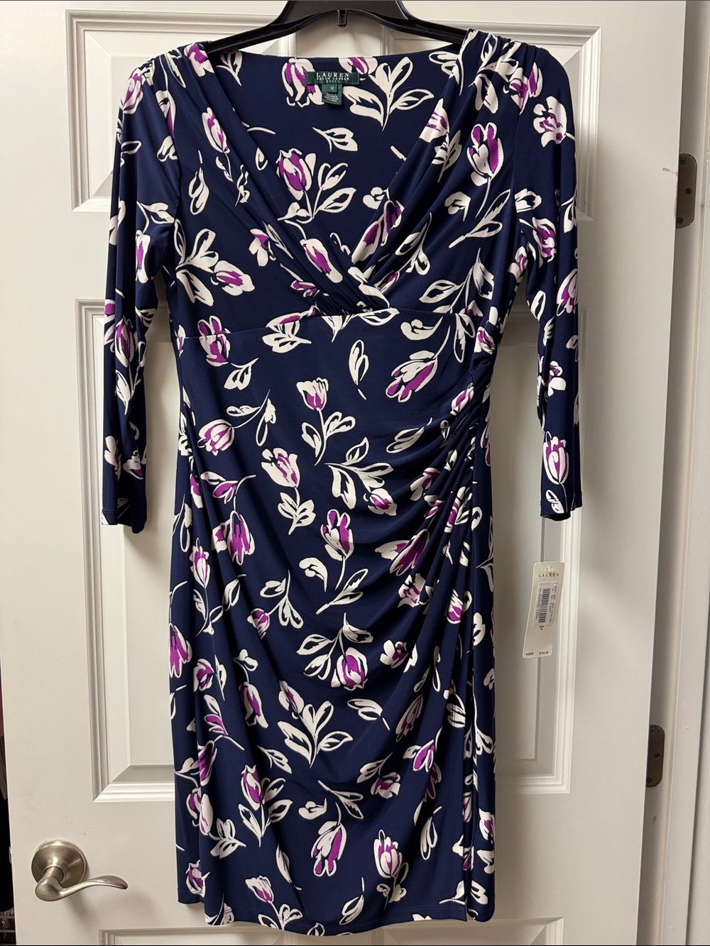 Lauren Ralph Lauren Navy Floral Wrap-Style Dress - Size 12 - NWT
